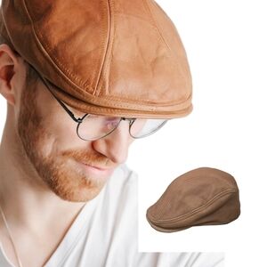 Vintage (70's-80's) SCALA Genuine Leather Eight (8) Panel, Soft-Top Newsboy Cap